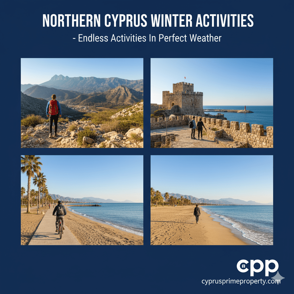 Nordzypern Winteraktivitäten: Wandern im Fünf-Finger-Gebirge, Erkundung der Burg von Kyrenia, Strandspaziergänge, Radfahren - CPP cyprusprimeproperty.com
