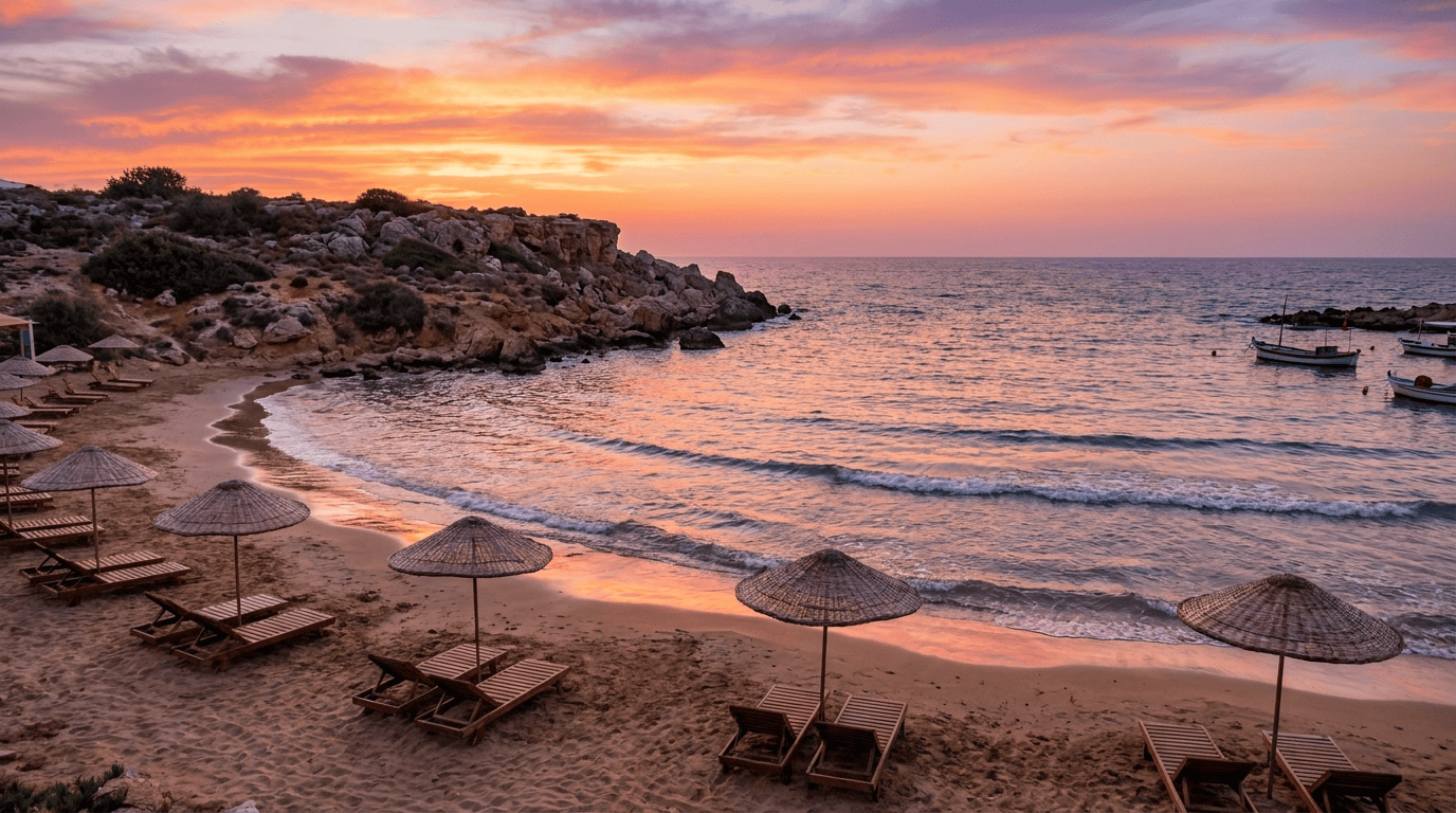 Escape Beach at sunset in Karaoglanoglu near Kyrenia, North Cyprus