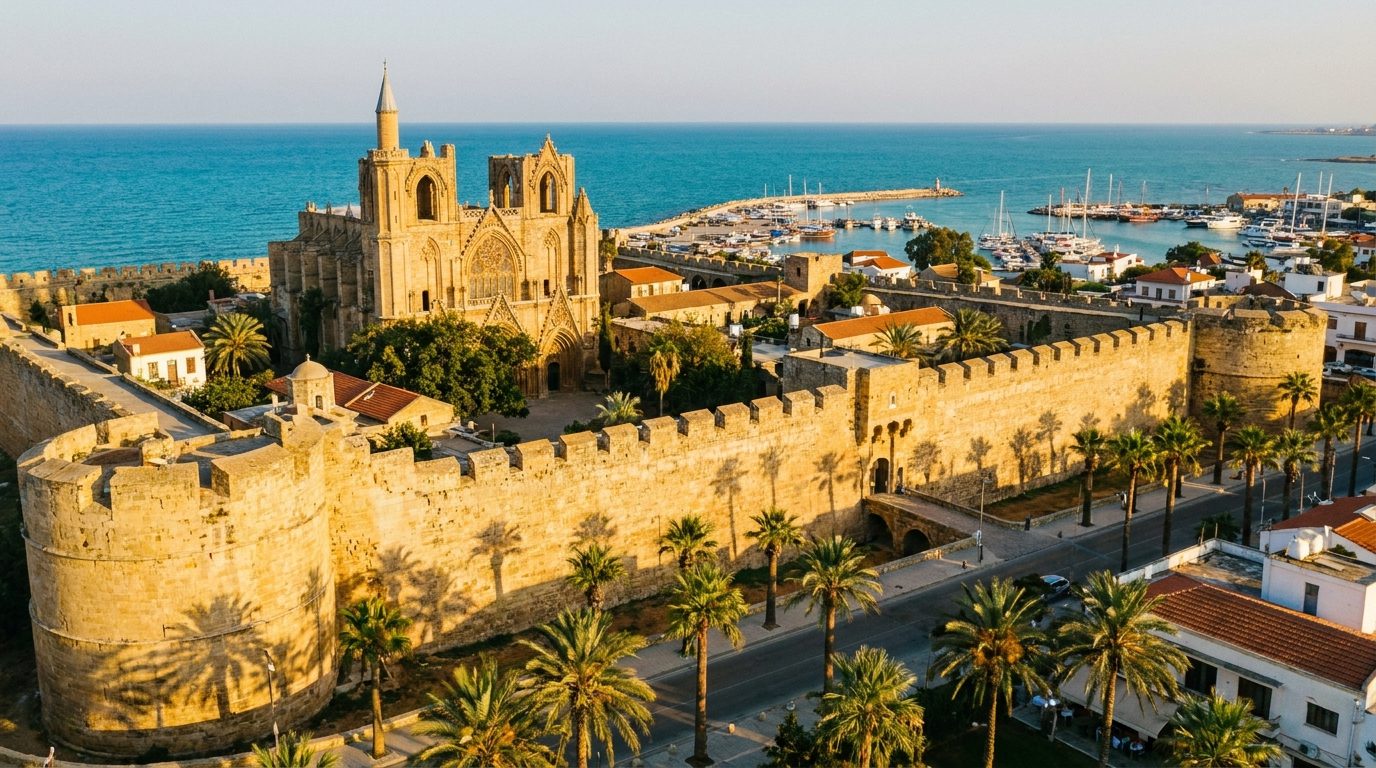 Famagusta old town walls and coastline, North Cyprus