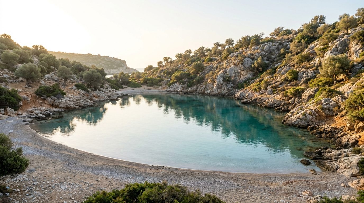 Calm turquoise water of Horseshoe Bay near Karsiyaka, North Cyprus