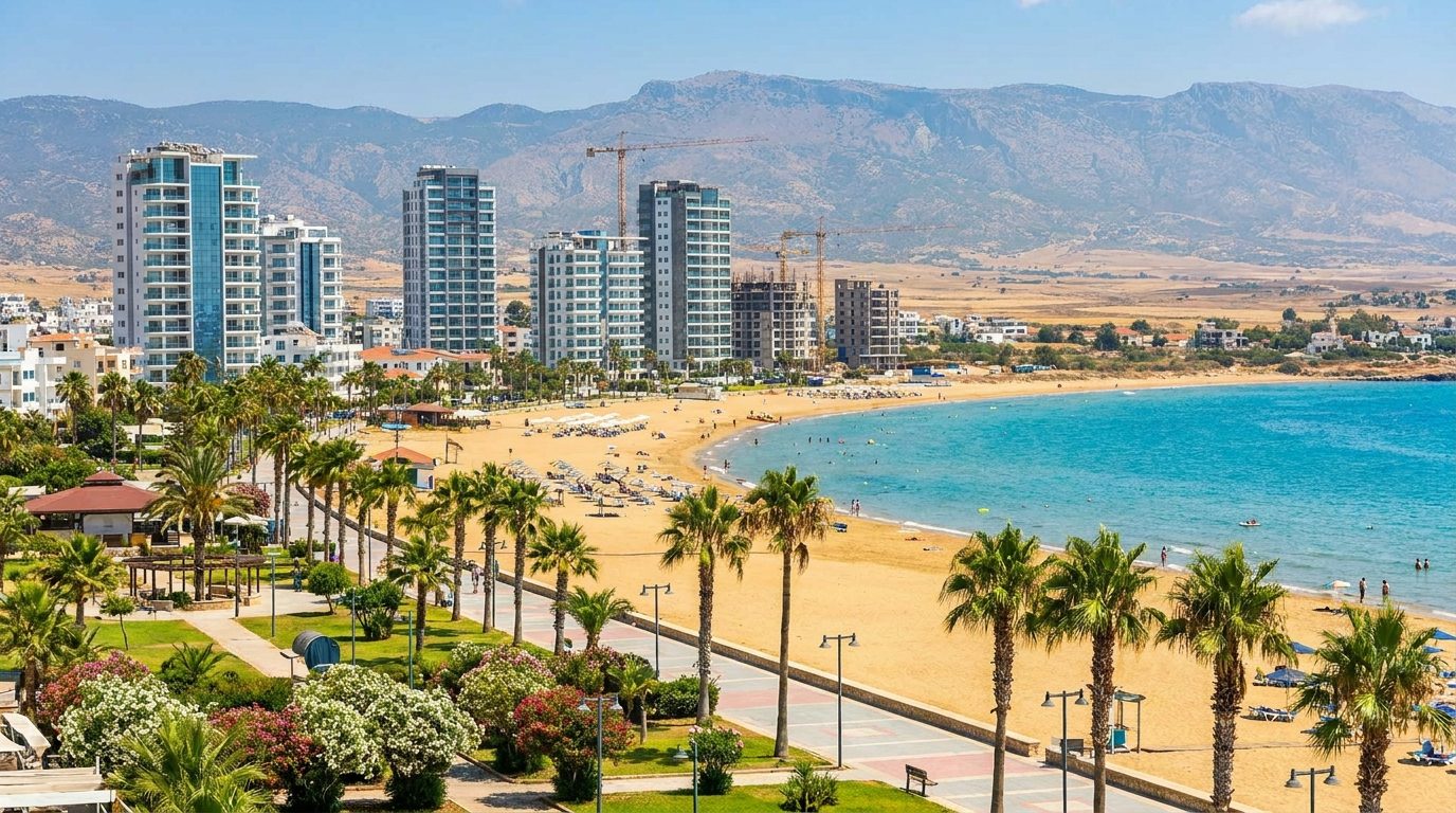 Modern skyline and beach of Iskele (Trikomo), North Cyprus
