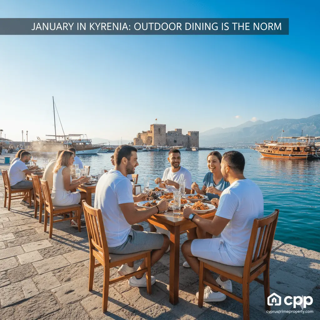 Outdoor lunch in Kyrenia, Northern Cyprus in winter