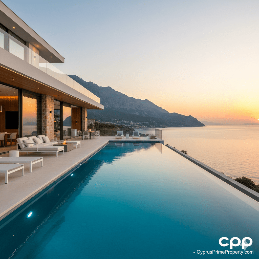 CPP - CyprusPrimeProperty Northern Cyprus Among Top 10 Winter Sun Destinations: Your Ultimate Guide to Mediterranean Winter Living 8 Modern luxury villa in Northern Cyprus with private infinity pool, panoramic sea view, and stylish outdoor living area - cpp CyprusPrimeProperty.com